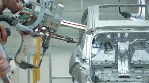 Robotic Arm Welding Car Frame in Automotive Factory 4K Stock-Footage 346982970