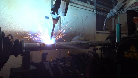 Robotic Arm Welding Machine Technology for manufacturing automotive industrial  Stock Footage 109083782