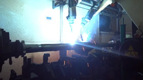 Robotic Arm Welding Machine Technology for manufacturing Stock Footage 111329159