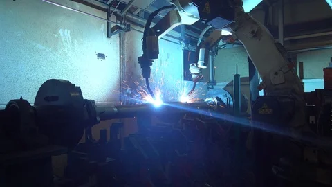 Robotic Arm Welding Machine Technology for manufacturing automotive Stock Footage 112063502