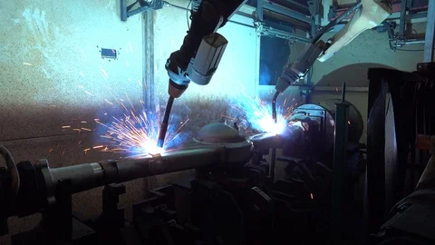 Robotic Arm Welding Machine Technology for manufacturing automotive Video stock 112063695