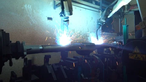 Robotic Arm Welding Machine Technology for manufacturing automotive Stock Footage 112064279