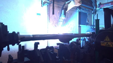 Robotic Arm Welding Machine Technology for manufacturing automotive industrial Stock Footage 114754057