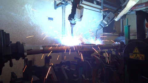 Robotic Arm Welding Machine Technology for manufacturing automotive industrial Video stock 116806615