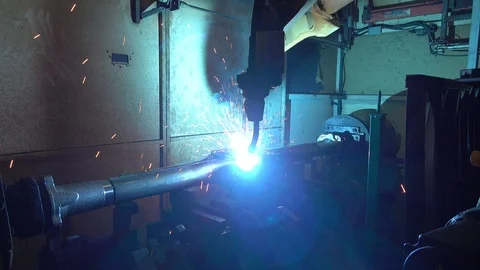 Robotic Arm Welding Machine Technology for manufacturing automotive industrial Stock Footage 119157020