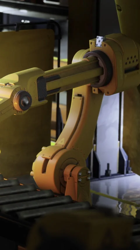 Robotic arm at work in a modern manufacturing facility during daylight Stock Footage 331839179