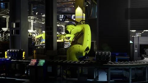 Robotic arm working on assembly line in modern factory setup Stock Illustration