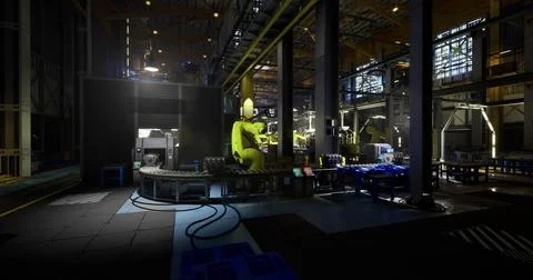 Robotic arm working on an assembly line in a modern manufacturing facility Stock Illustration