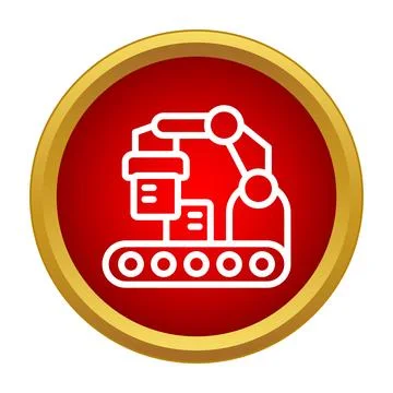 Robotic arm working on automated production line icon Stock Illustration