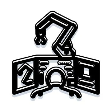 Robotic arm working at computer workstation illustration 스톡 일러스트