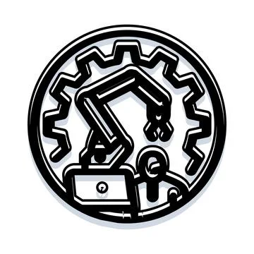 Robotic arm working inside gear mechanism icon Illustration
