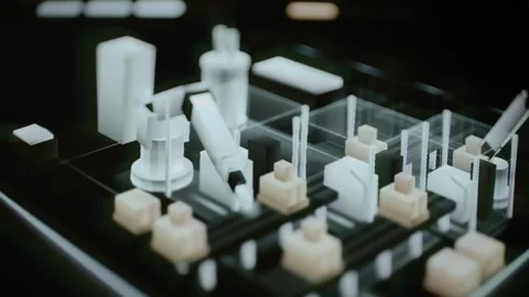 Robotic arms above parallel conveyor lanes Stock Footage 345479937