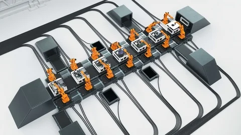 Robotic Arms Assembling Computers On Conveyor Belt. Advanced Automated Process Video stock 83306136