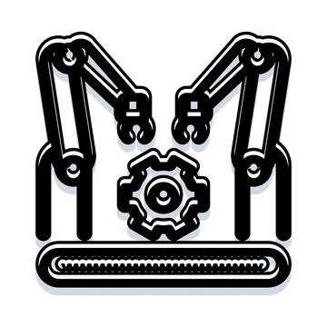 Robotic arms assembling gear on conveyor belt Stock Illustration