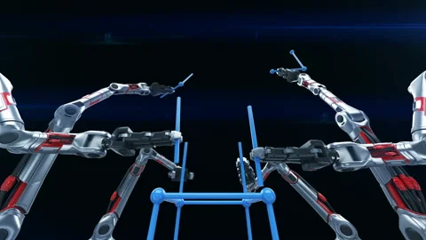 Robotic Arms Assembling Network Grid Structure in Looped 3d Animation Stock-Footage 90908638