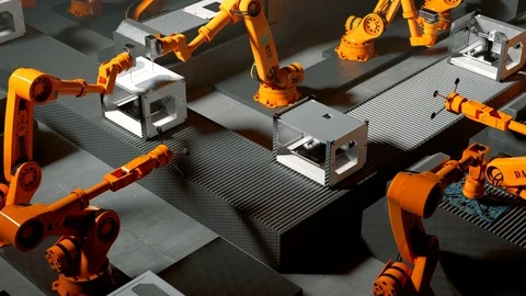 Robotic arms assembly line Video stock 77336618