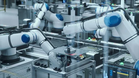 Robotic Arms Making Circuit Boards at Factory Video stock 318068169