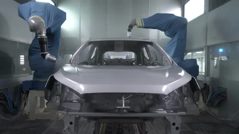 Robotic arms spray painting a vehicle Stock Video Pond5