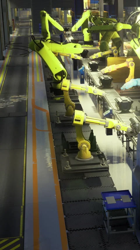 Robotic arms work efficiently on the assembly line in a modern factory setting Stock Footage 331695083