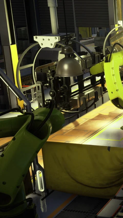 Robotic arms work in a factory setting during daytime hours Stock Footage 342452258