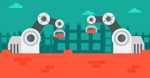 Robotic arms working on the construction site. Stock Illustration