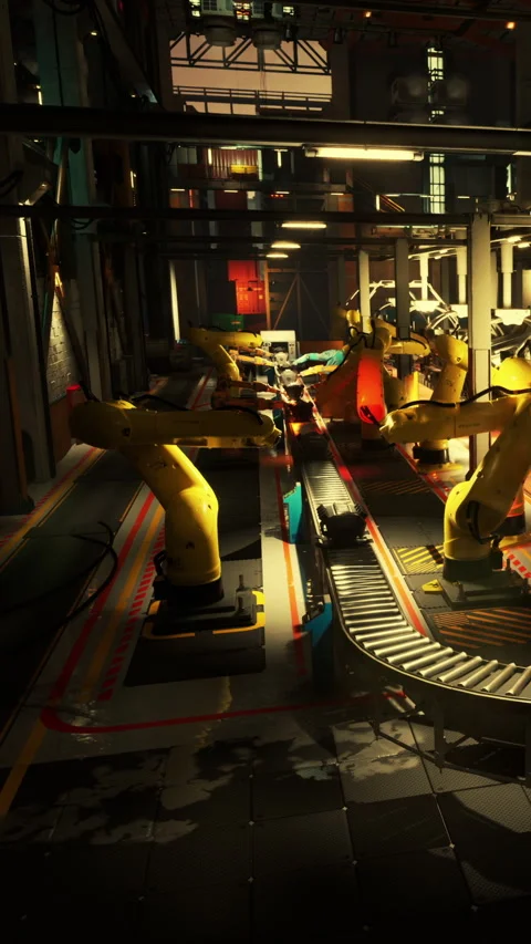 Robotic arms working in a factory during evening hours Stock Footage 342105900