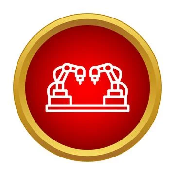 Robotic arms working on manufacturing assembly line icon Stock Illustration
