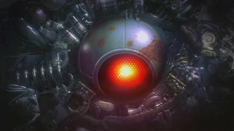 Robotic artificial eye looking around. 4k visual loop. Video stock 164036065