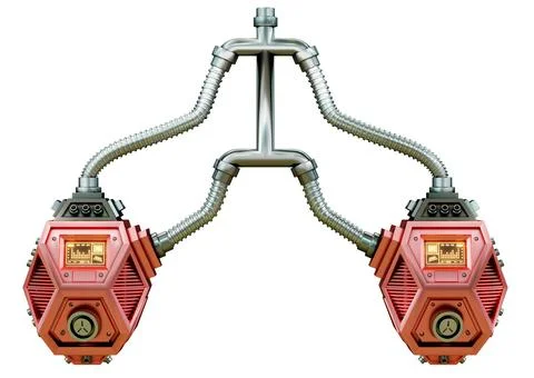 Robotic artificial human lung with metallic steam punk pieces. Futuristic con Stock Illustration