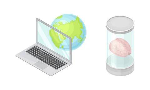 Robotic artificial objects set. Artificial Intelligence, hi-tech technology Stock Illustration