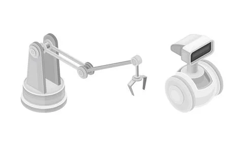 Robotic artificial objects set. Modern robots, artificial Intelligence, hi-tech Stock Illustration