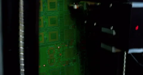 Robotic assembling microchip. Closeup shot. Video stock 332851080