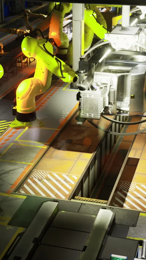 Robotic assembly line in a high tech modern facility Stock Footage 323955491
