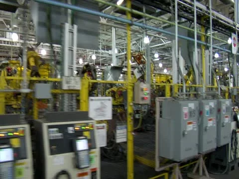 Robotic Assembly Line Steadicam Stock Footage