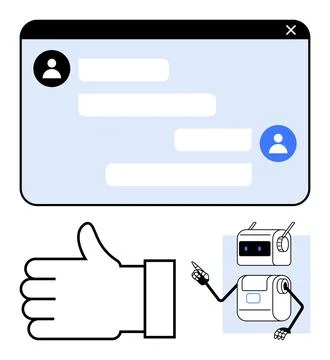 Robotic Assistant in Chat Interface with User Feedback Indicating Customer .. Stock Illustration