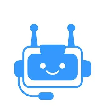 Robotic Assistant Icon with Headset Sign. Robot Chat Bot Icon Design Stock Illustration