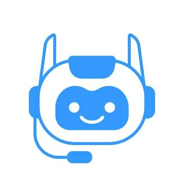 Robotic Assistant Icon with Headset Sign. Robot Chat Bot Icon Design Stock Illustration