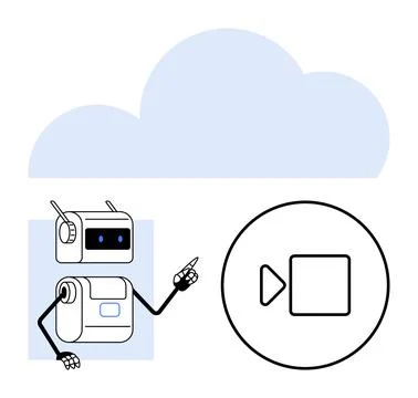 Robotic Assistant Indicating Cloud Computing and Video Playback Technology Stock Illustration
