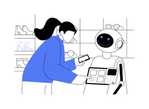 Robotic assistant isolated cartoon vector illustrations. Ilustración de archivo
