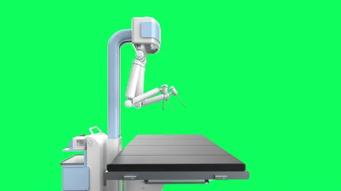 Robotic assisted surgery with empty bed on green screen 4k footage Video stock 248352521