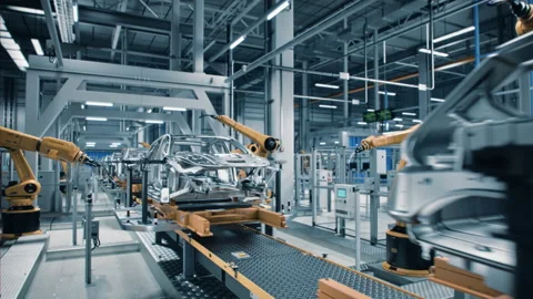 Robotic Automatic Car Manufacturing Factory Conveyor Stock Footage 159015124