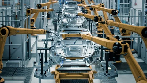 Robotic Automatic Car Manufacturing Factory Conveyor Stock Footage 159015442