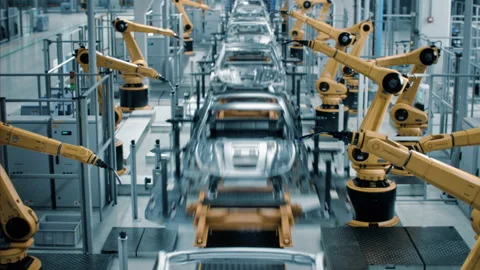 Robotic Automatic Car Manufacturing Factory Conveyor Video stock 159015476