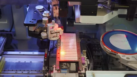 Robotic, automatic, high-tech equipment, machine at factory for production of Stock Footage 315761329