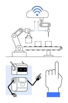 Robotic Automation with Cloud Integration for Streamlined Production and Re.. Stock Illustration