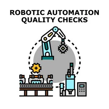 Robotic automation performing quality checks on manufacturing process Stockillustratie