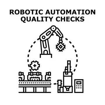 Robotic automation performing quality checks on manufacturing process Illustrazione stock