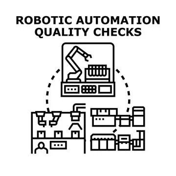 Robotic automation performing quality control and manufacturing process Stock Illustration