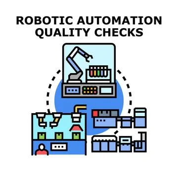 Robotic automation performing quality control and manufacturing process Stock Illustration