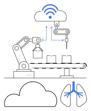 Robotic Automation in Smart Manufacturing with Cloud Integration and Health.. Illustrazione stock